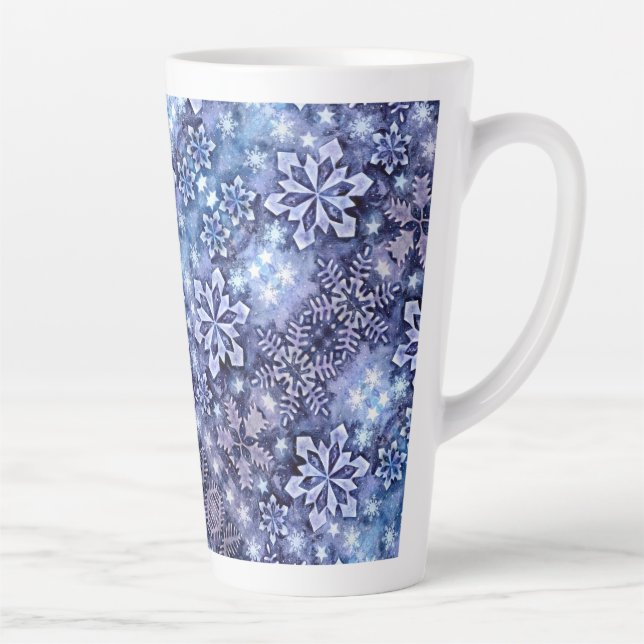 Taza De Café Latte Copos de nieve azules (Derecha)