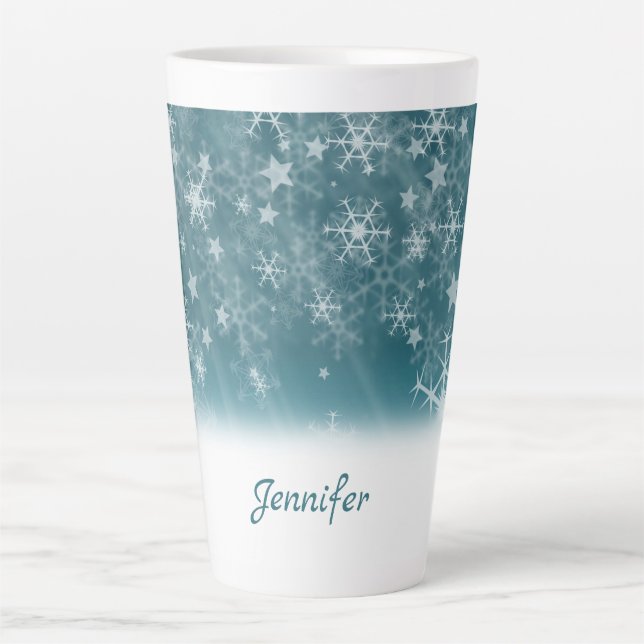 Taza De Café Latte Copos de nieve blancos (Anverso)
