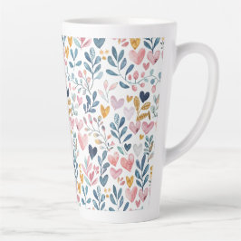 Taza De Café Latte Corações em aquarela