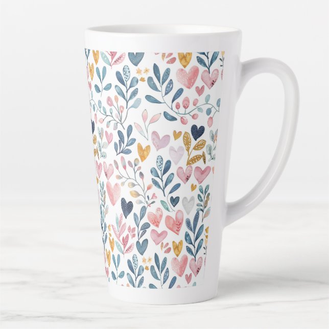Taza De Café Latte Corações em aquarela (Derecha)