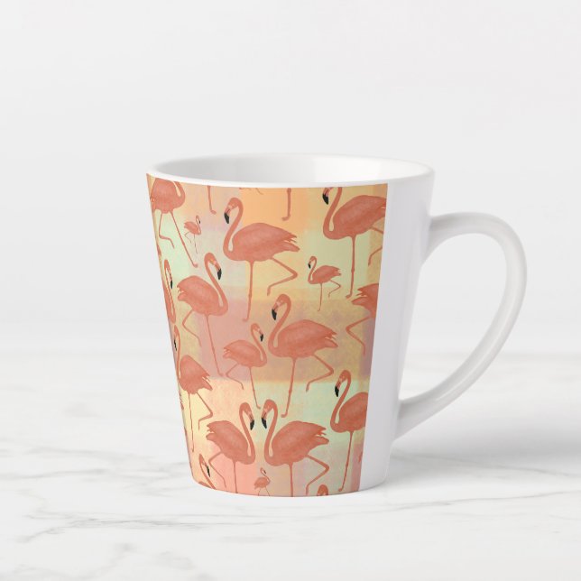 Taza De Café Latte Coral Flamingo Plaid Patchwork Tropical Design (Derecha)