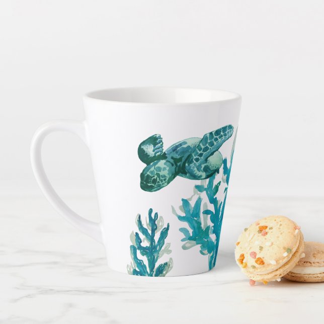 Taza De Café Latte Coral Reef Pintando Turtle Beach Ocean Mug (In situ)