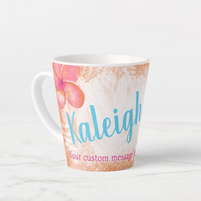 Taza De Café Latte Coral tropical, tazón de café rosa personalizado (Ángulo izquierdo)