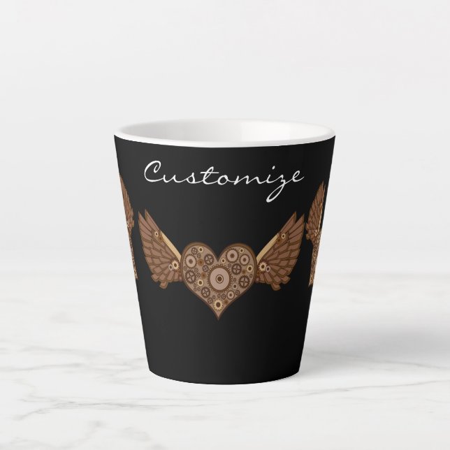Taza De Café Latte Corazón alado Steampunk con Gears Thunder_Cove (Anverso)