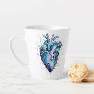 Taza De Café Latte Corazón Anatómico Azul y Púrpura
