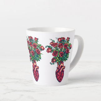 Taza De Café Latte Corazón anatómico con Rosas, guerrero del corazón