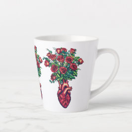 Taza De Café Latte Corazón anatómico con Rosas, guerrero del corazón