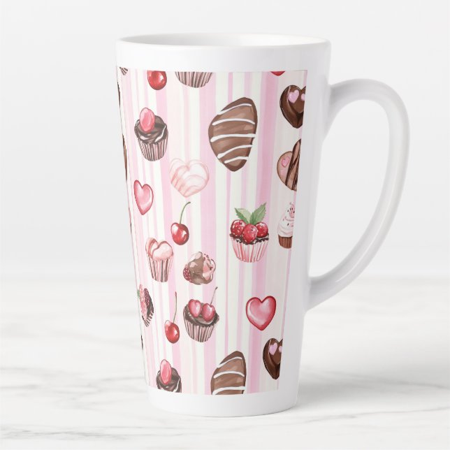 Taza De Café Latte Corazón Choco Gran Patrón Latte Mug (Derecha)