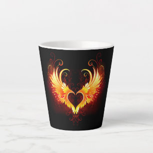 Taza De Café Latte Corazón de Fuego Ángel con Alas