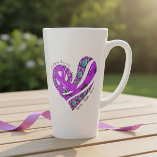 Taza De Café Latte Corazón de lazo púrpura Conciencia de la epilepsia