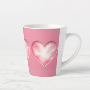 Taza De Café Latte Corazón de Nube Rosa Pastel Soñador y Etéreo Brill