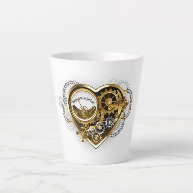 Taza De Café Latte Corazón de vapor con un manómetro (Anverso)