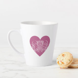 Taza De Café Latte Corazón Filigrana Rosa Elegante, Idea de Regalo Ro