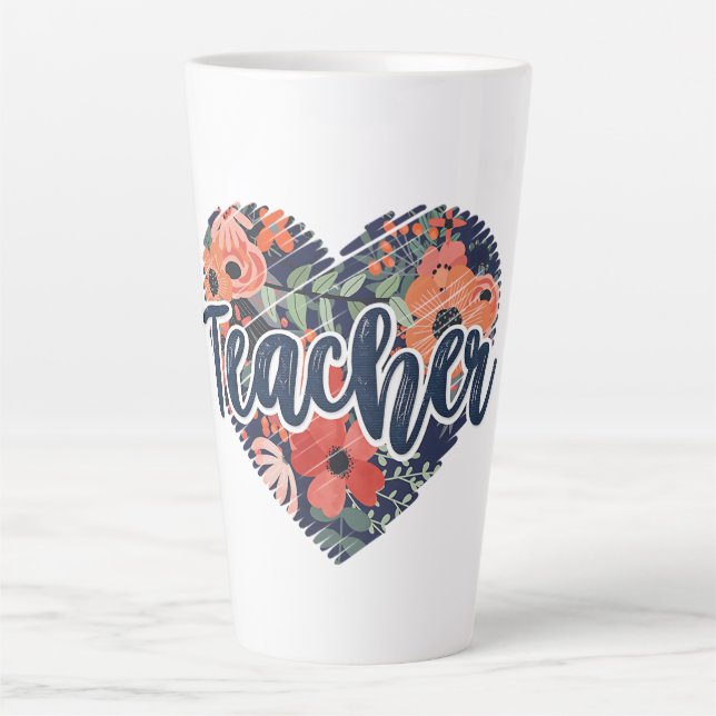Taza De Café Latte Corazón floral para el profesor (Anverso)