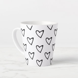 Taza De Café Latte Corazón Inclinado Lindo Patrón Minimalista Blanco 