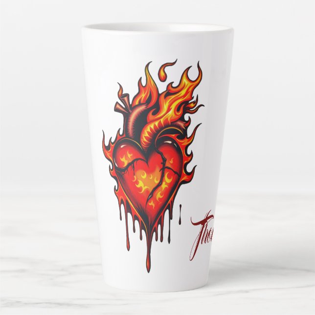 Taza De Café Latte Corazón inflamante. (Anverso)