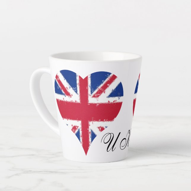 Taza De Café Latte Corazón Reino Unido Bandera Británica Gran Bretaña (Ángulo izquierdo)