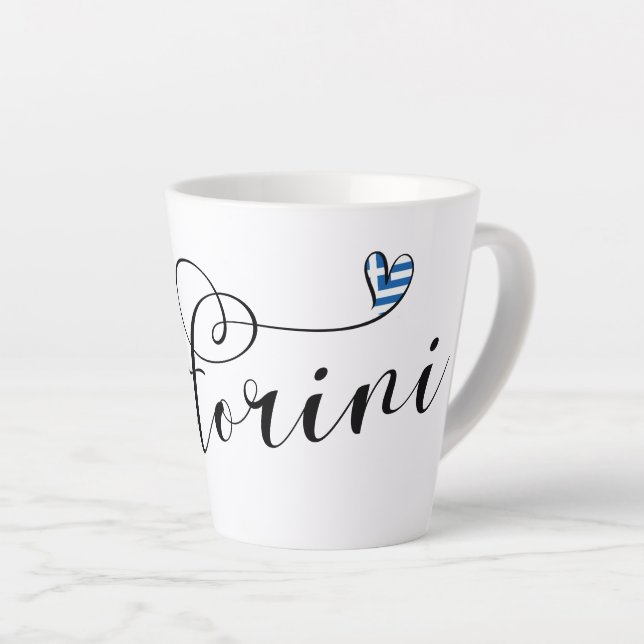 Taza De Café Latte Corazón Santorini Con Bandera, Grecia, Thira (Ángulo derecho)