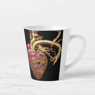 Taza De Café Latte Corazón Steampunk Anatómico Rubíes y Engranajes