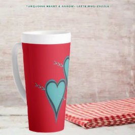 Taza De Café Latte Corazón y flecha turquesa
