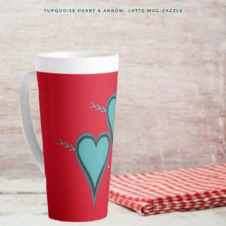 Taza De Café Latte Corazón y flecha turquesa
