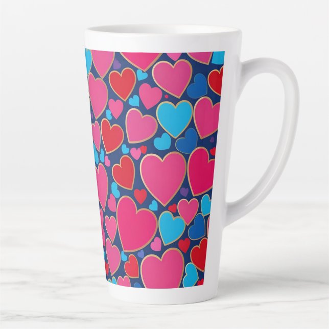 Taza De Café Latte Corazones 3d rosados (Derecha)