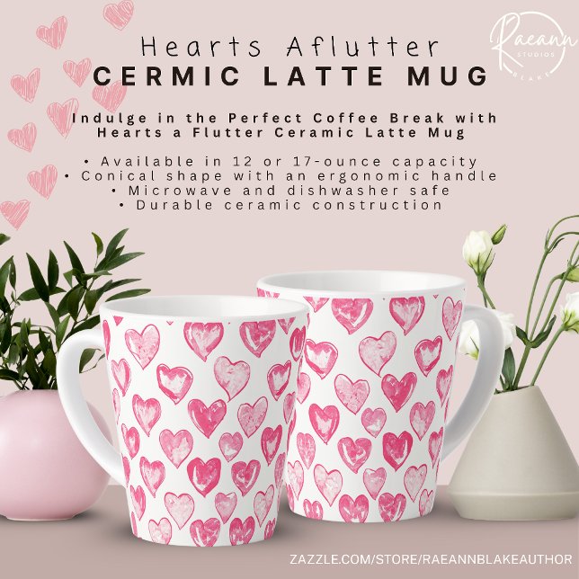 Taza De Café Latte Corazones Aflutter Ceramic Latte Mug (Subido por el creador)