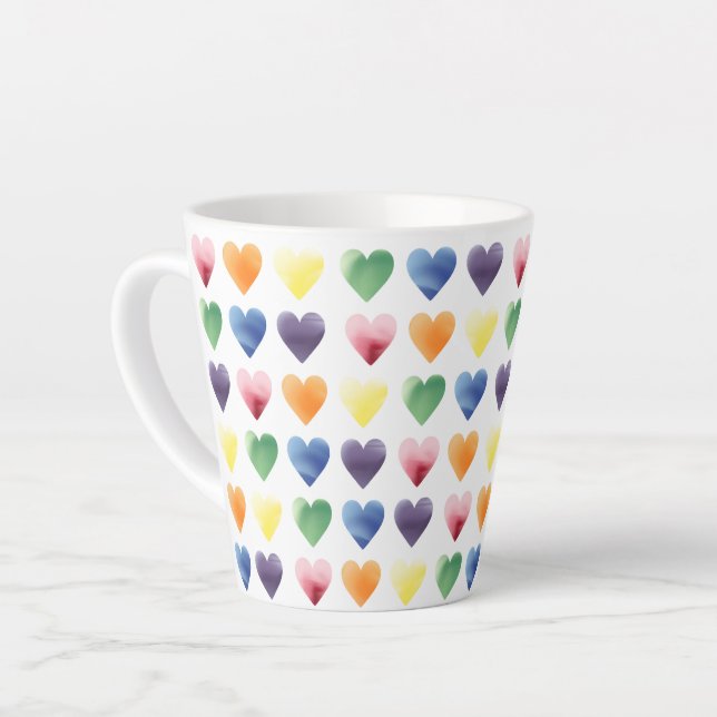 Taza De Café Latte Corazones arcoiris (Ángulo izquierdo)