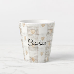 Taza De Café Latte Corazones beige beige blanco crema