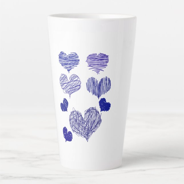 Taza De Café Latte Corazones con grietas azules (Anverso)