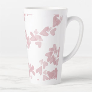 Taza De Café Latte Corazones de Acuarela Estampillas Flotantes Rosada