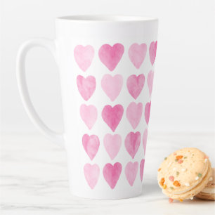 Taza De Café Latte Corazones de acuarela rosada