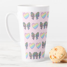 Taza De Café Latte corazones de arcoíris dulces y lindos patrón de gr