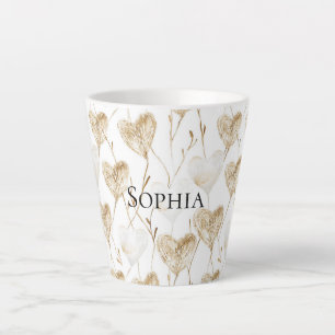Taza De Café Latte Corazones de Boho de Cream Brown