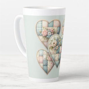 Taza De Café Latte Corazones de Patchwork Cottagecore Pastel