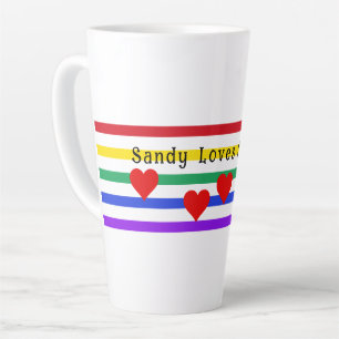 Taza De Café Latte Corazones de rayas de arcoiris nombres iniciales l