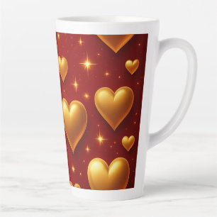 Taza De Café Latte Corazones dorados en rojo con estrellas
