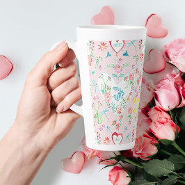 Taza De Café Latte Corazones florales Día de San Valentín y amor rosa