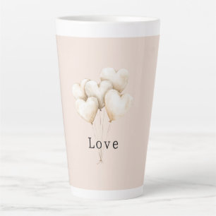 Taza De Café Latte Corazones Globos Amor Crema Rosada