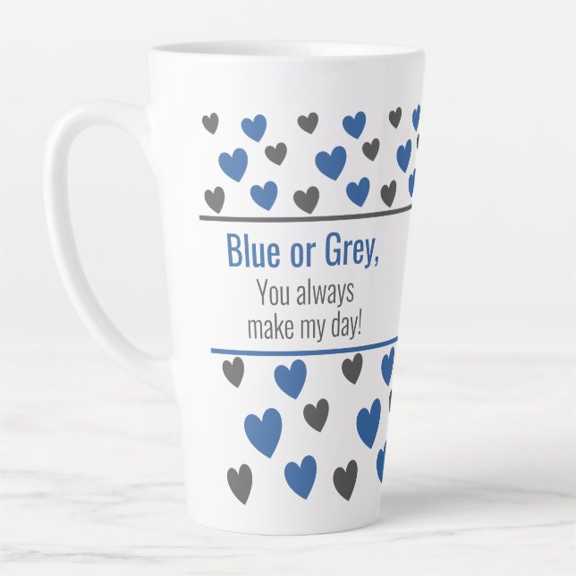 Taza De Café Latte Corazones Inspiradores azules y grises personaliza (Izquierda)