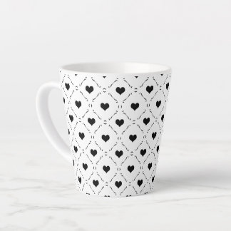 Taza De Café Latte Corazones Negros Cuadrícula Geométrica Minimalista