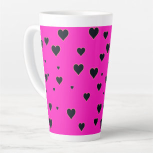 Taza De Café Latte Corazones negros pequeños rosados
