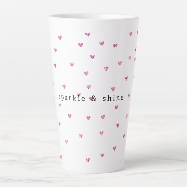 Taza De Café Latte Corazones Purpurinas de glam rosado (Anverso)