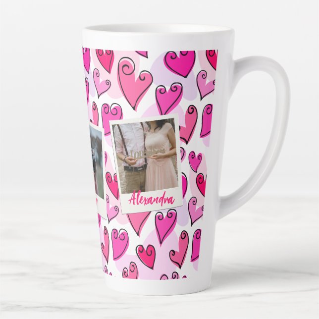 Taza De Café Latte Corazones rosados deliciosos, romántica foto de Sa (Derecha)