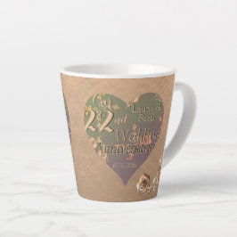 Taza De Café Latte Corazones Rosas del 22° aniversario de Boda de cob