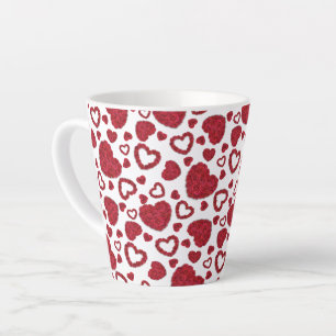 Taza De Café Latte Corazones Rosas Rojas Patrón Minimalista San Valen