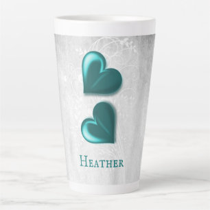 Taza De Café Latte Corazones verde azulados latte mug personalizado