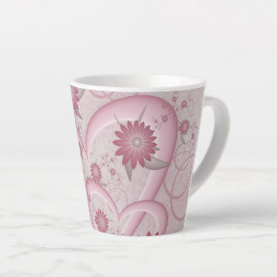 Taza De Café Latte Corazones y flores rosadas adoran el arte fractal