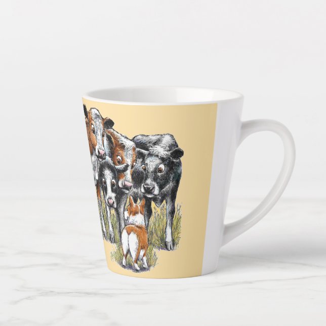 Taza De Café Latte Corgi y vacas (Derecha)