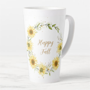 Taza De Café Latte Corona de girasoles con texto personalizable 